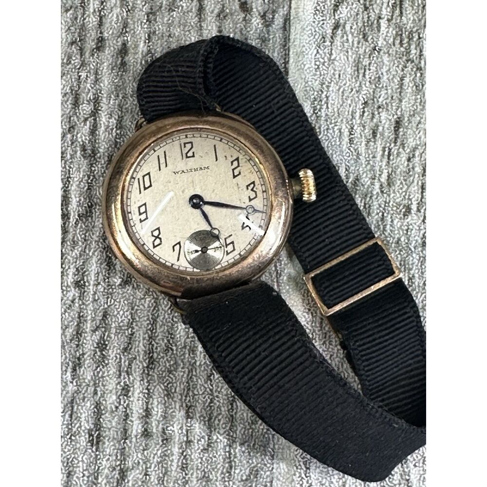 RARE Waltham Trench Watch WWI - Gold Wind Needs Minor Repair